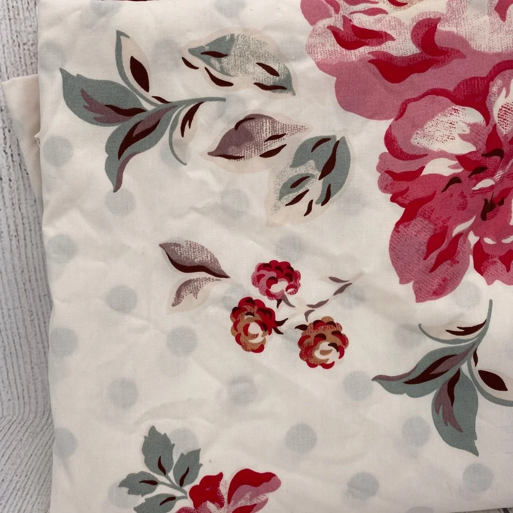 Cath Kidston Duvet Cover King Raspberry Roses Floral Gray Polka Dot Reversible